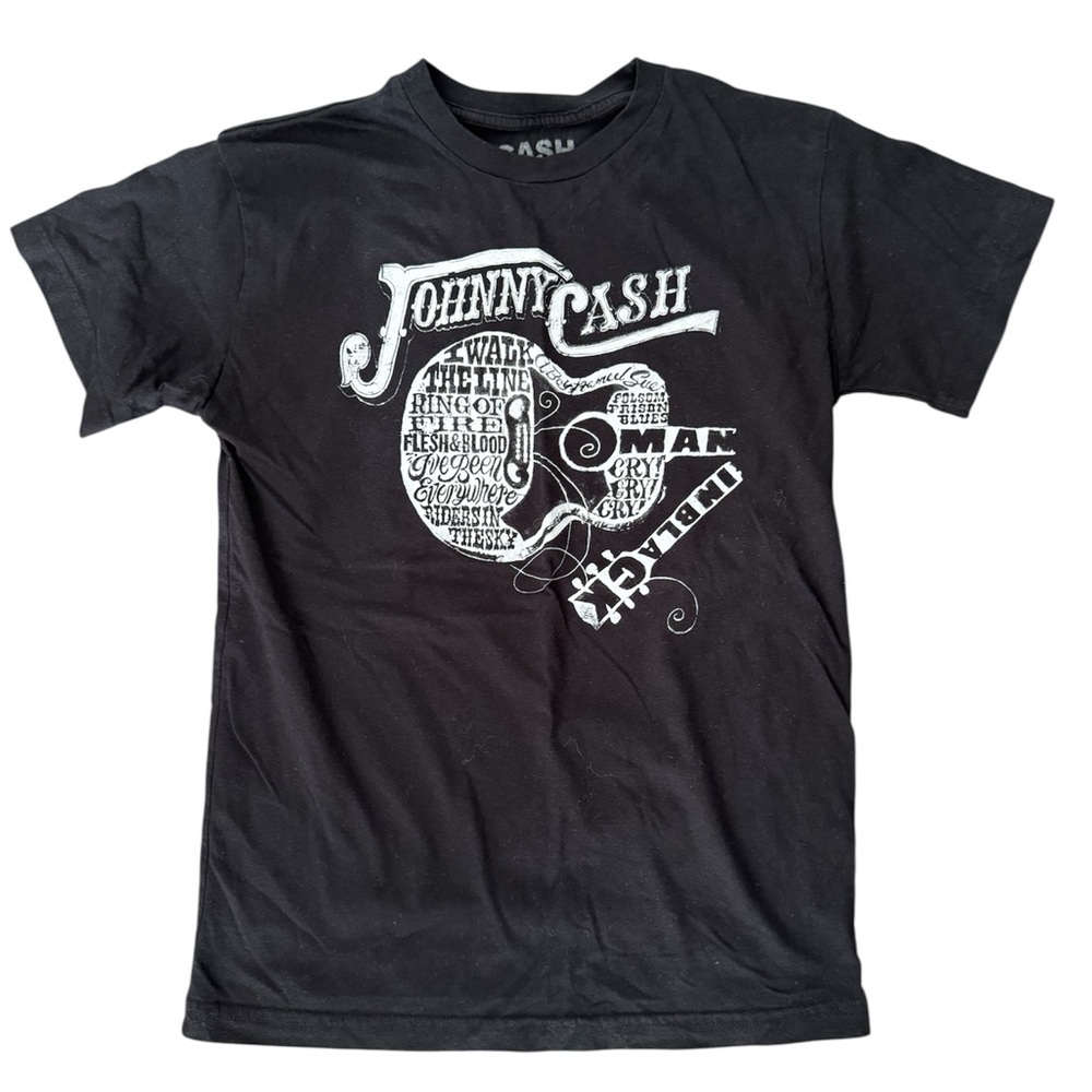 Johnny Cash Black White Short Sleeve Guitar T-Shirt M